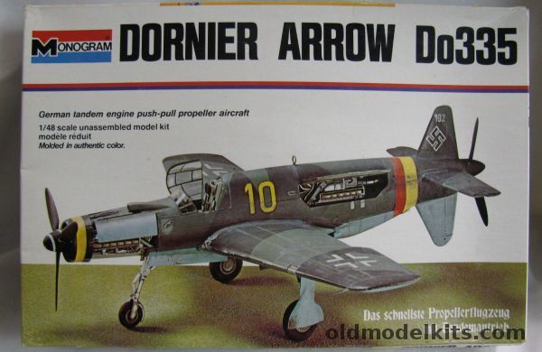 Monogram 1/48 Dornier Arrow Do-335 - A-0 Day Fighter or Do-335 V-10 Night Fighter, 7538 plastic model kit